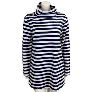 Dudley Stephens Fleece Tunic Sweatshirt  Blue White Striped Turtleneck XL